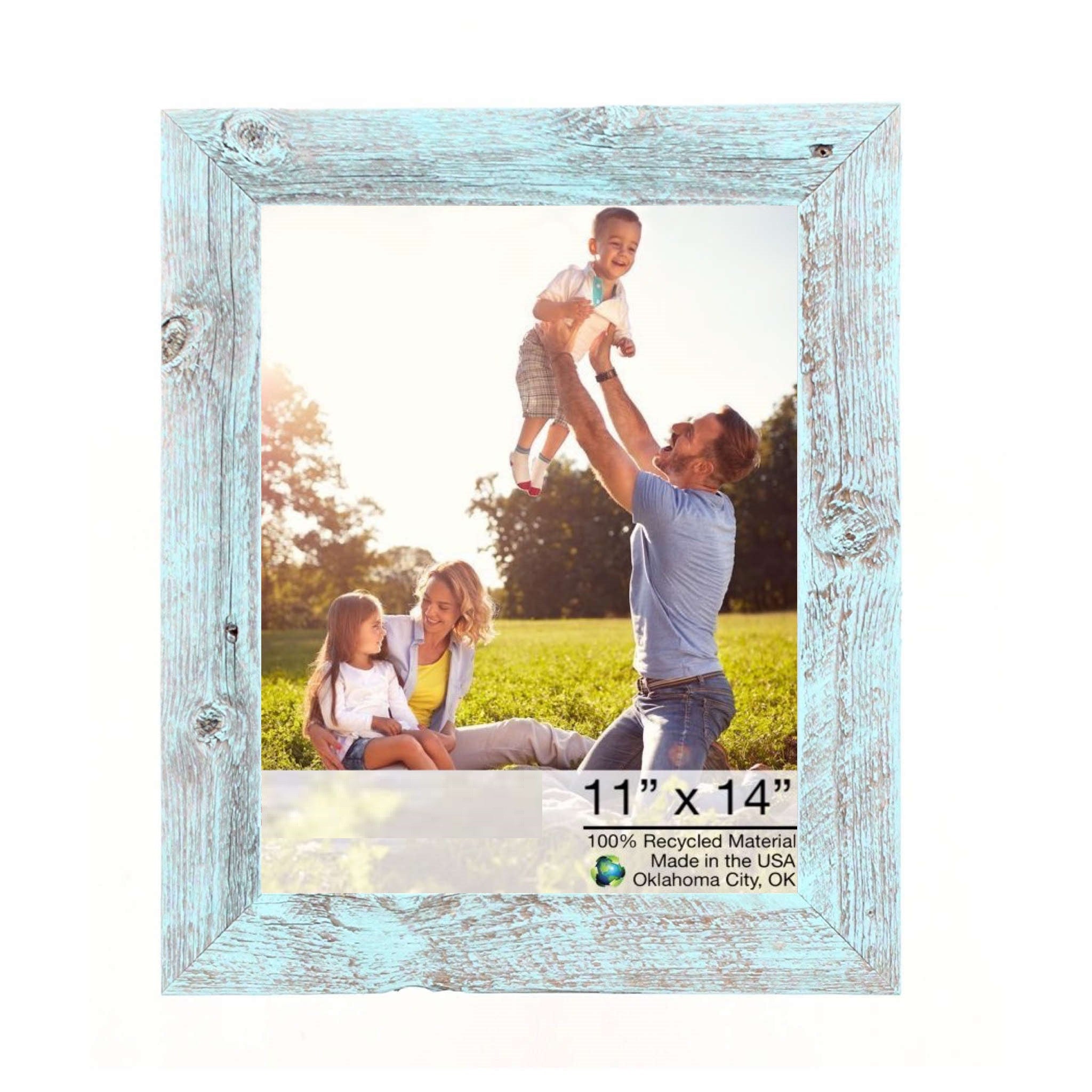 LuxxHomes  11X14 Rustic Blue Picture Frame With Plexiglass Holder