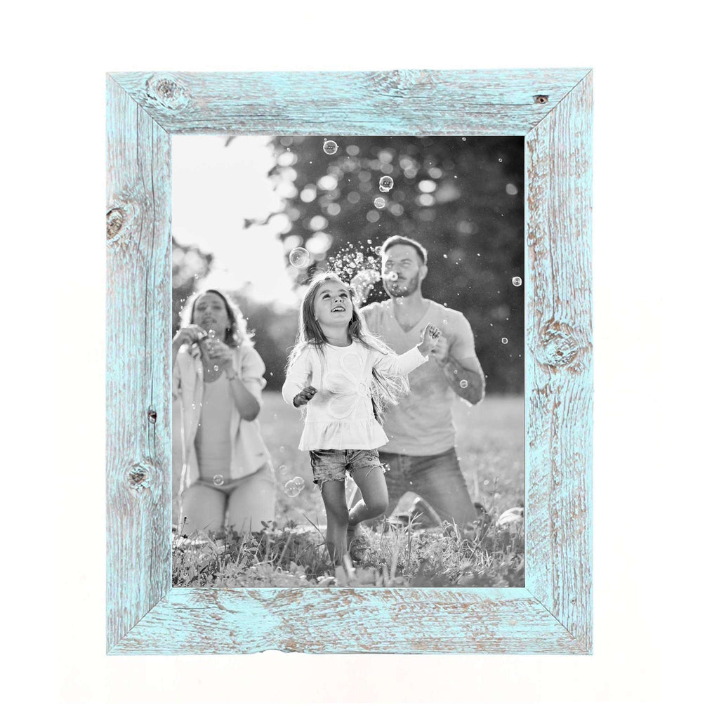 LuxxHomes  11X14 Rustic Blue Picture Frame With Plexiglass Holder