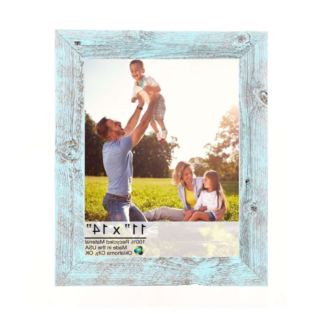 LuxxHomes  11X14 Rustic Blue Picture Frame With Plexiglass Holder