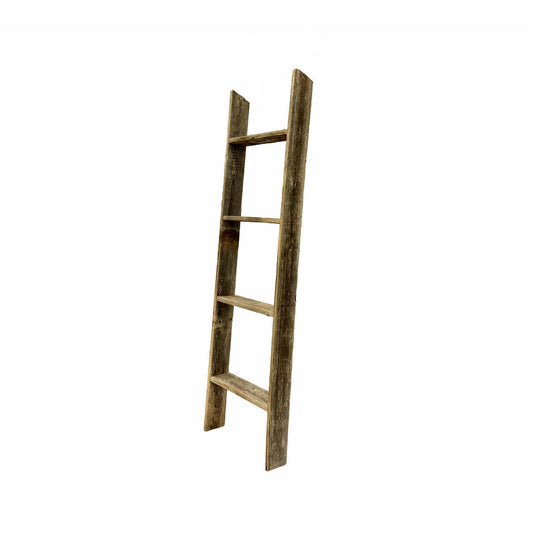 LuxxHomes  4 Step Rustic Black Wood Ladder Shelf