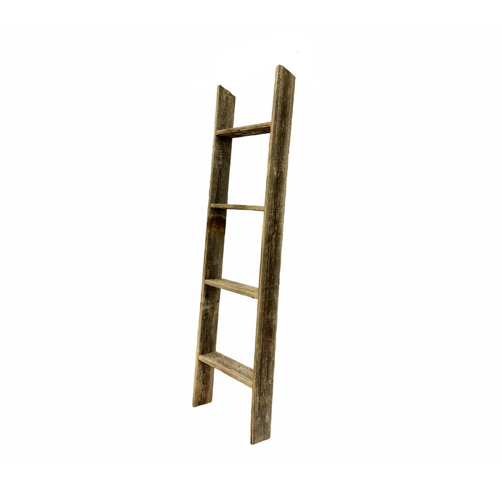 LuxxHomes  4 Step Rustic Black Wood Ladder Shelf