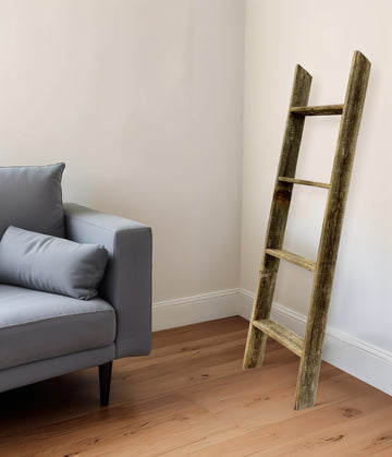 LuxxHomes  4 Step Rustic Black Wood Ladder Shelf