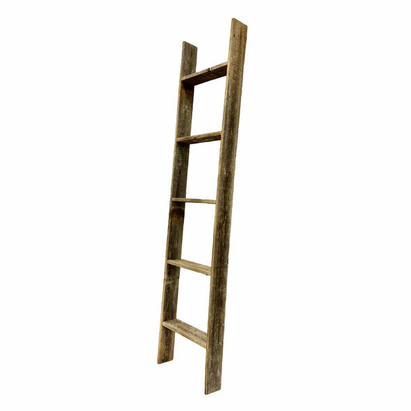 LuxxHomes  5 Step Rustic Weathered Grey Wood Ladder Shelf