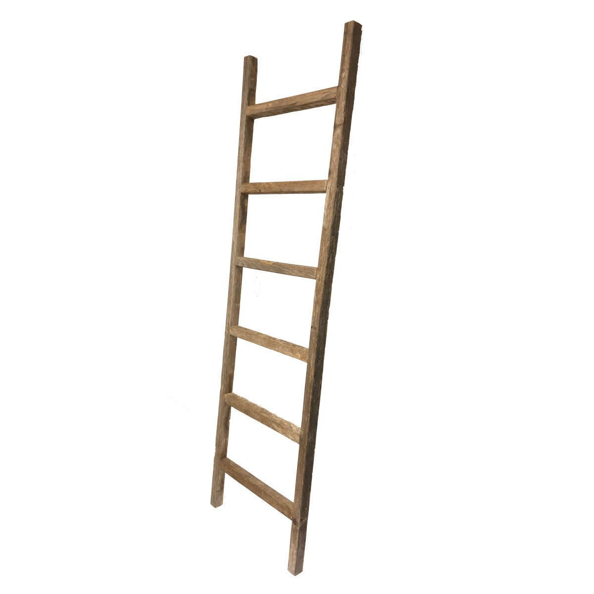 LuxxHomes  6 Step Rustic Weathered Grey Wood Ladder Shelf