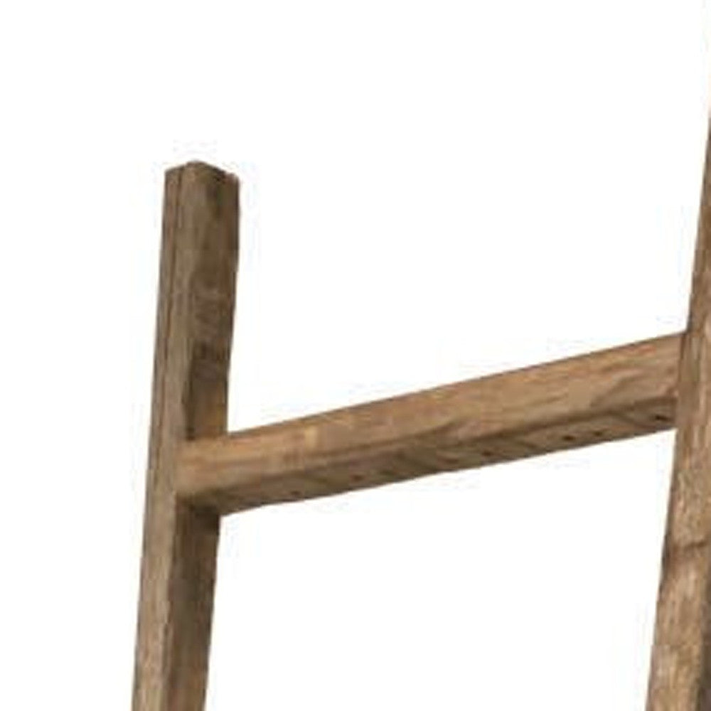 LuxxHomes  6 Step Rustic Weathered Grey Wood Ladder Shelf