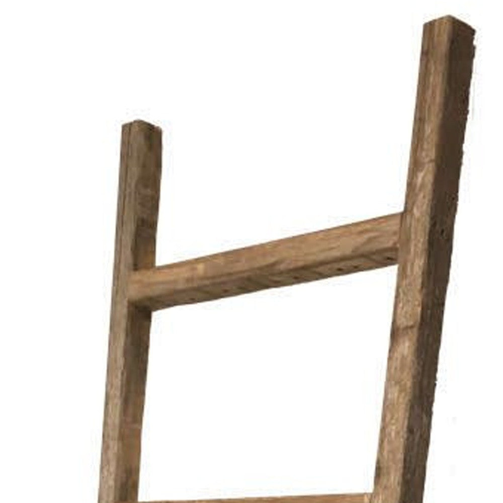 LuxxHomes  6 Step Rustic Weathered Grey Wood Ladder Shelf