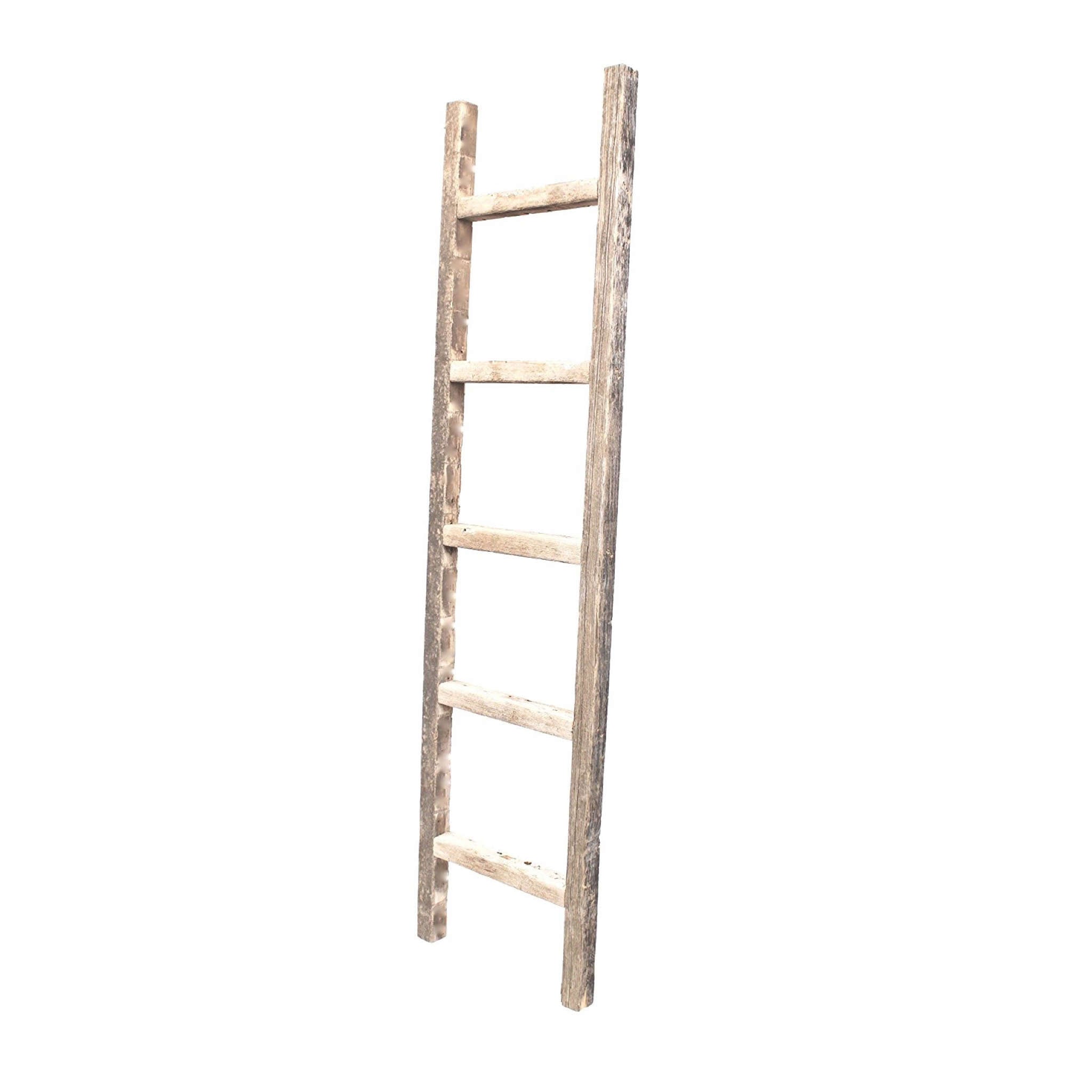 LuxxHomes  4 Step Rustic Weathered Grey Wood Ladder Shelf