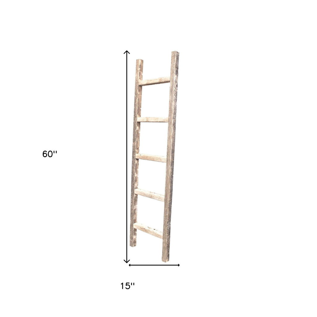 LuxxHomes  4 Step Rustic Weathered Grey Wood Ladder Shelf