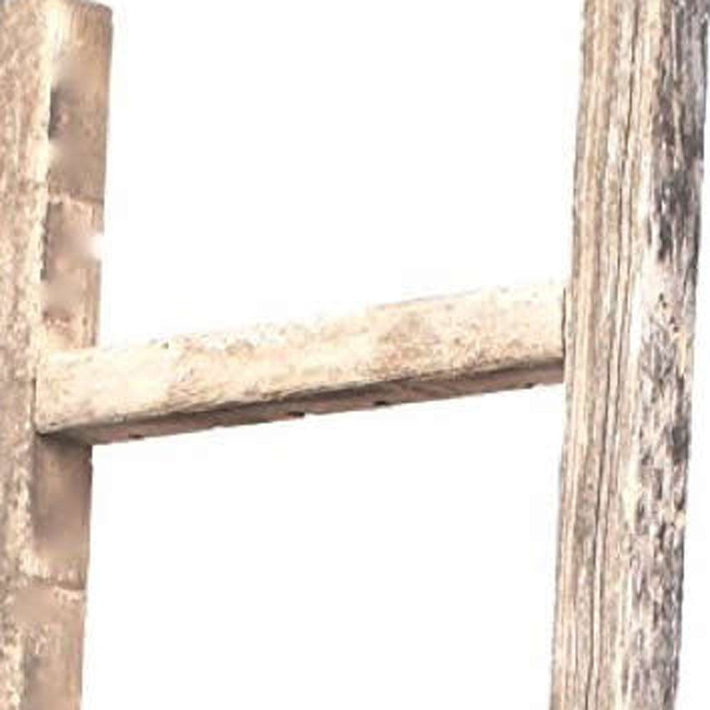 LuxxHomes  4 Step Rustic Weathered Grey Wood Ladder Shelf