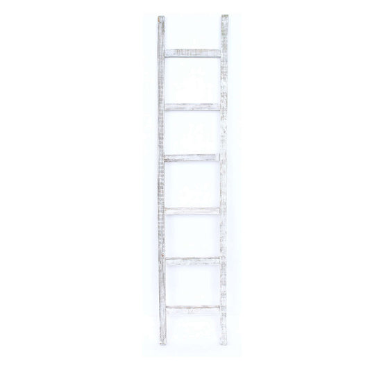 6 Step Rustic White Wash Wood Ladder Shelf