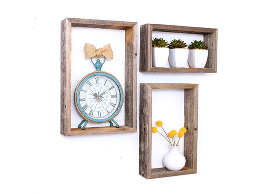 LuxxHomes  Rustic Farmhouse Set Of 3 Rectangle Shadow Box Shelves