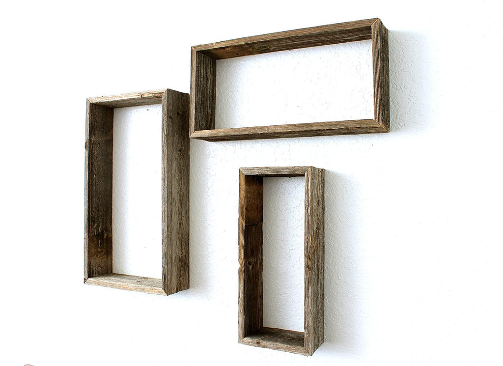 LuxxHomes  Rustic Farmhouse Set Of 3 Rectangle Shadow Box Shelves