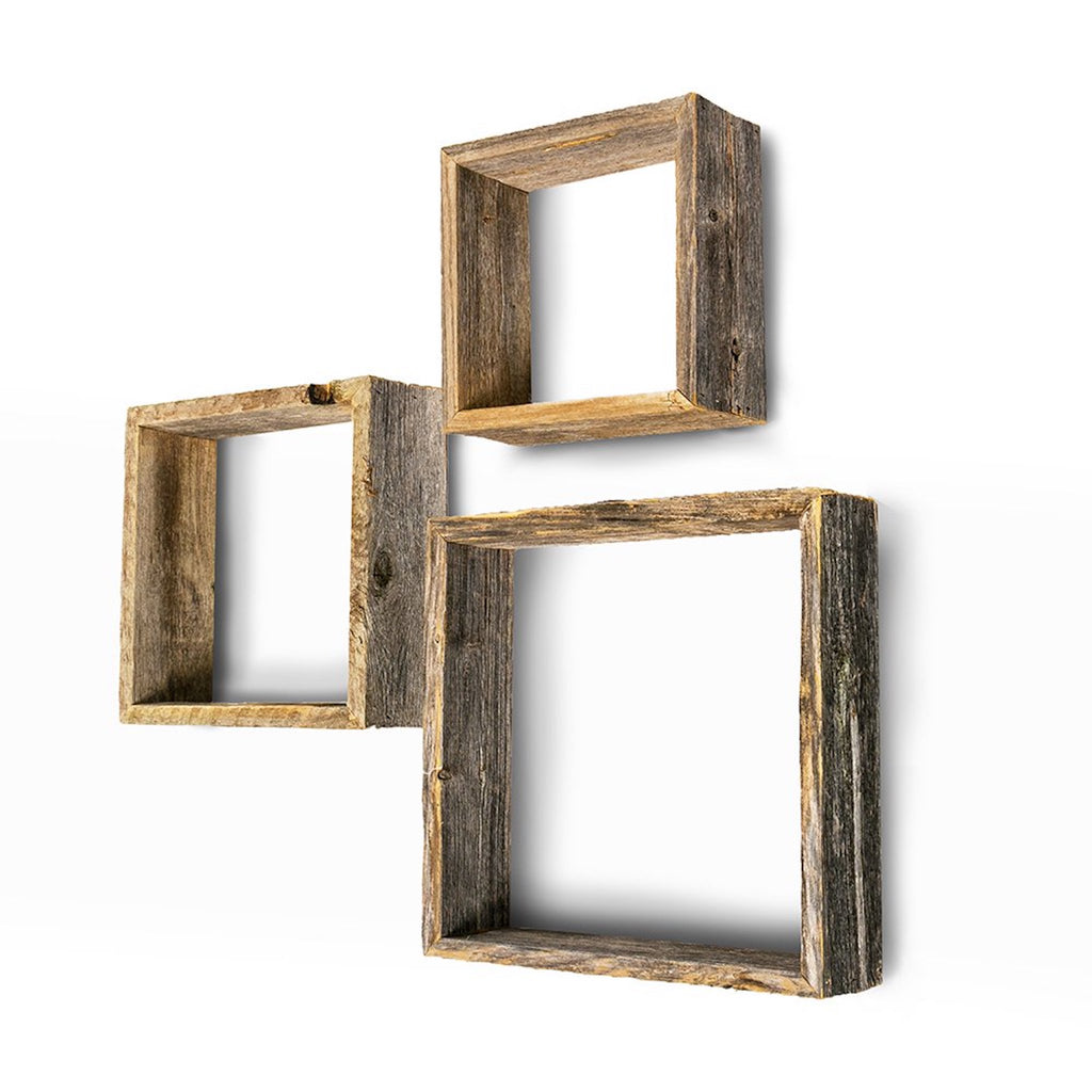 LuxxHomes  Rustic Farmhouse Set Of 3 Square Shadow Box Shelves