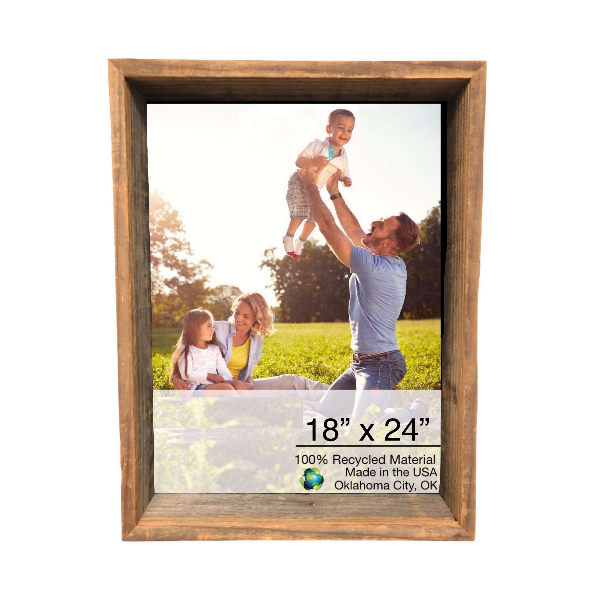 LuxxHomes  18" X 24" Rustic Weathered Grey Picture Frame With Hanger