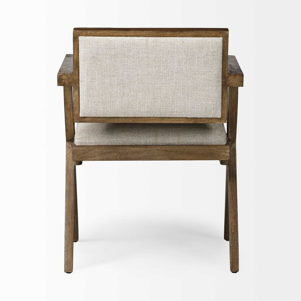 Cream And Brown Upholstered Fabric Open Back Dining Arm Chair