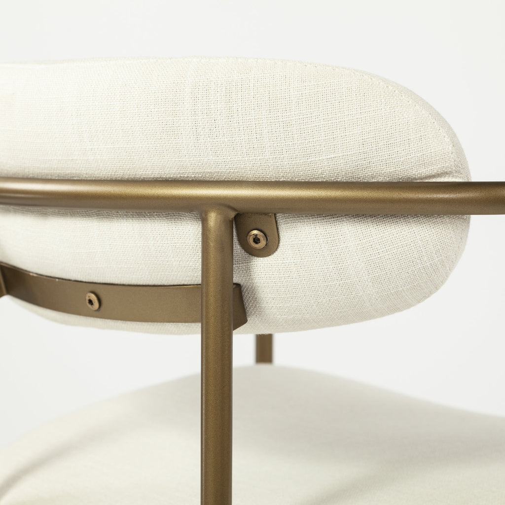 Cream And Gold Upholstered Fabric Open Back Dining Arm Chair