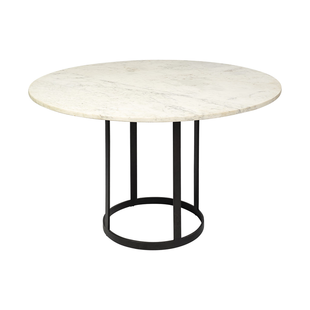 48" White And Black Rounded Marble And Metal Pedestal Base Dining Table