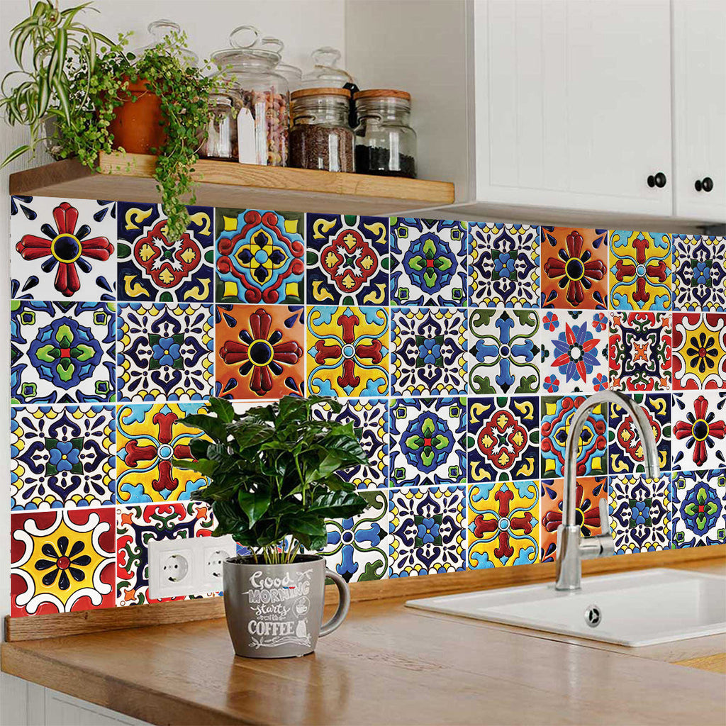 LuxxHomes  4" X 4" Festival Brights Mosaic Peel And Stick Removable Tiles