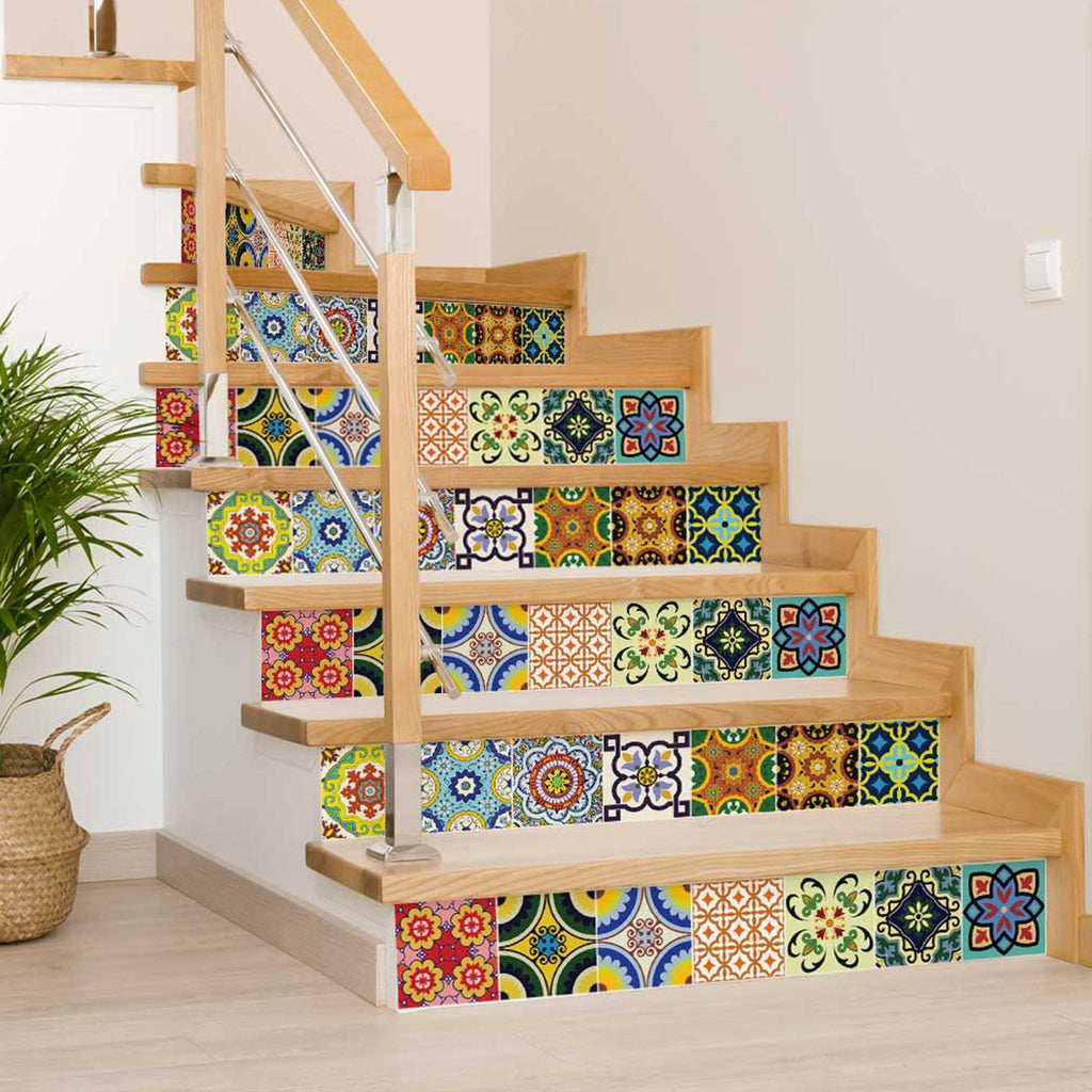 LuxxHomes  4" X 4" Mediterranean Brights Mosaic Peel And Stick Removable Tiles