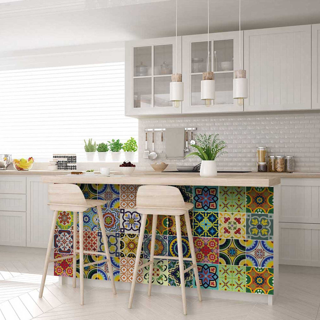 LuxxHomes  4" X 4" Mediterranean Brights Mosaic Peel And Stick Removable Tiles