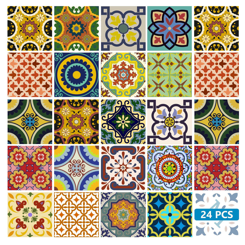 LuxxHomes  4" X 4" Mediterranean Brights Mosaic Peel And Stick Removable Tiles