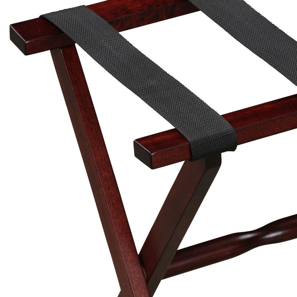 LuxxHomes  Hotel Cherry Mahogany Folding Luggage Rack With Black Straps