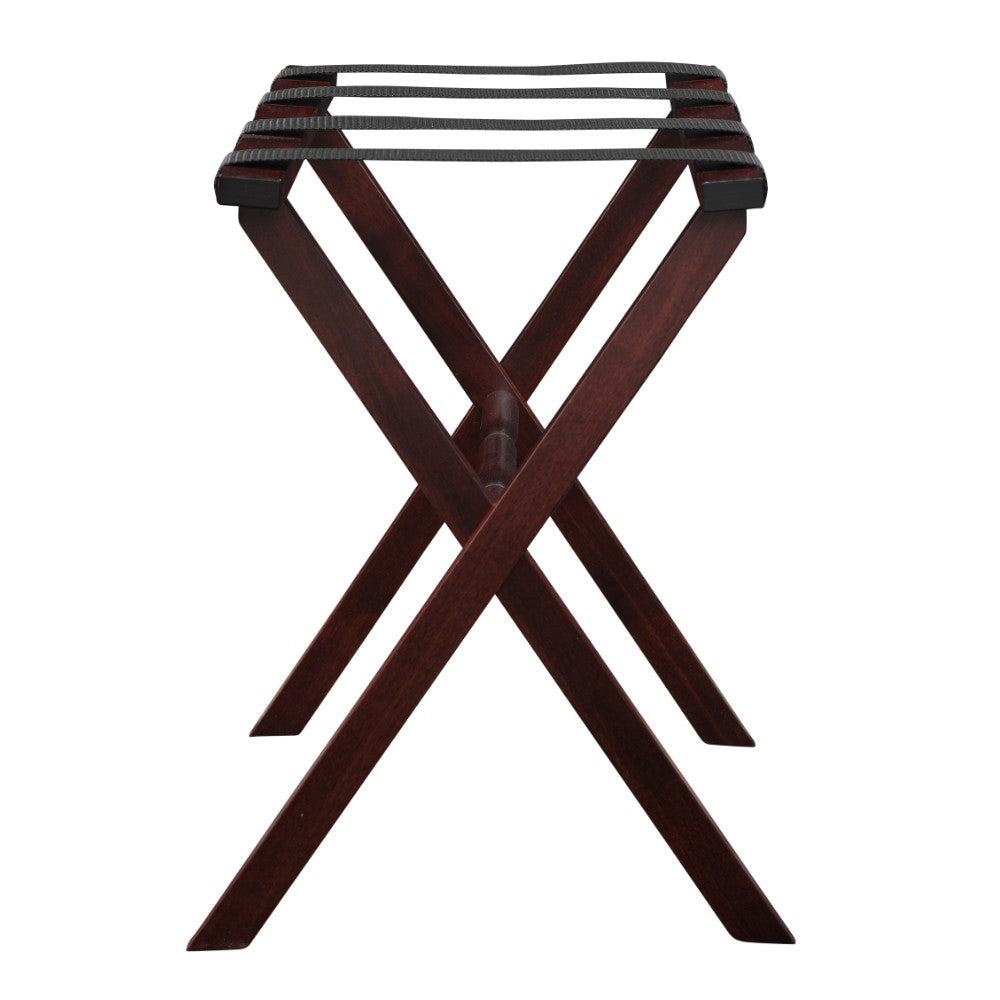 LuxxHomes  Hotel Cherry Mahogany Folding Luggage Rack With Black Straps