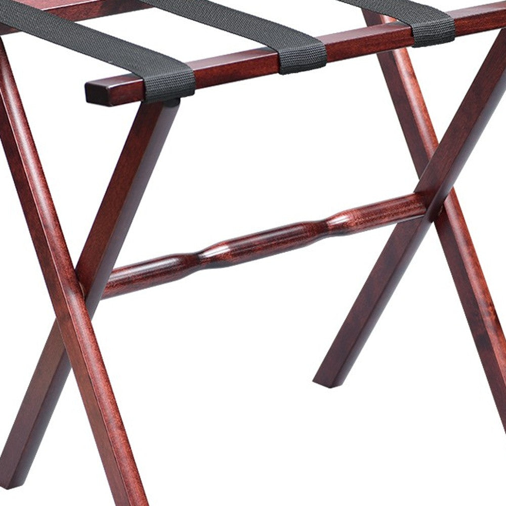 LuxxHomes  Hotel Cherry Mahogany Folding Luggage Rack With Black Straps