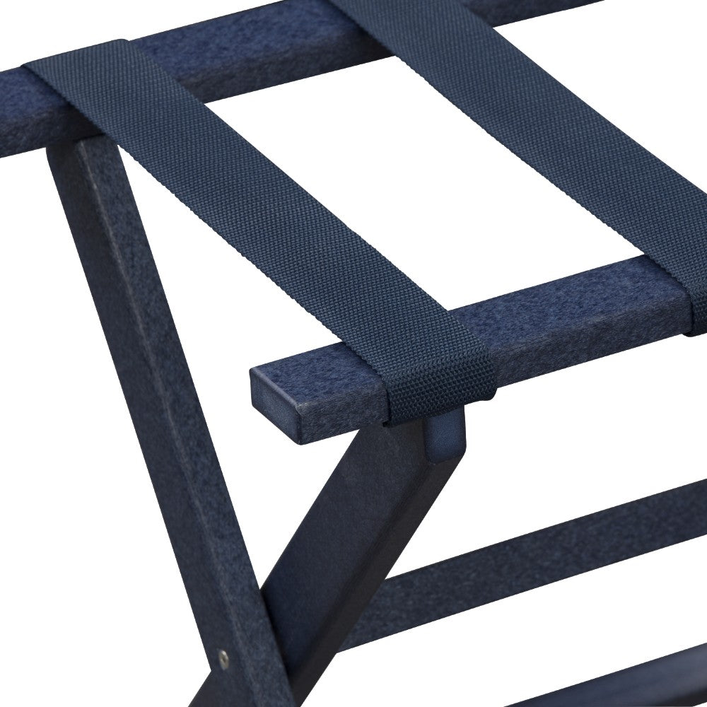 LuxxHomes  Earth Friendly Navy Blue Folding Luggage Rack With Navy Straps