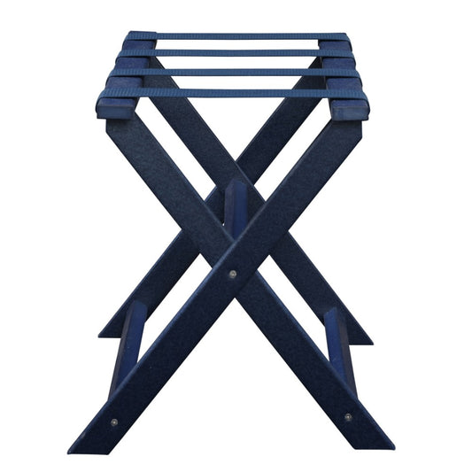 LuxxHomes  Earth Friendly Navy Blue Folding Luggage Rack With Navy Straps