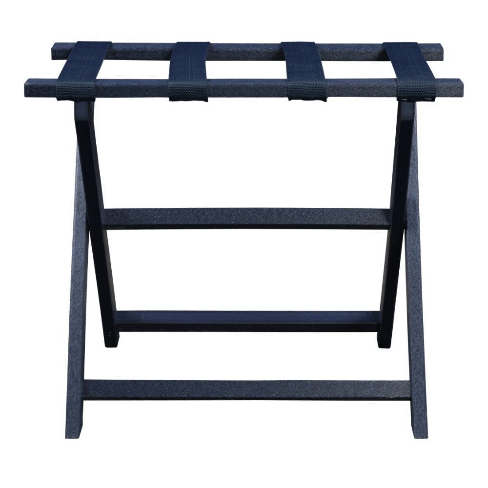 LuxxHomes  Earth Friendly Navy Blue Folding Luggage Rack With Navy Straps