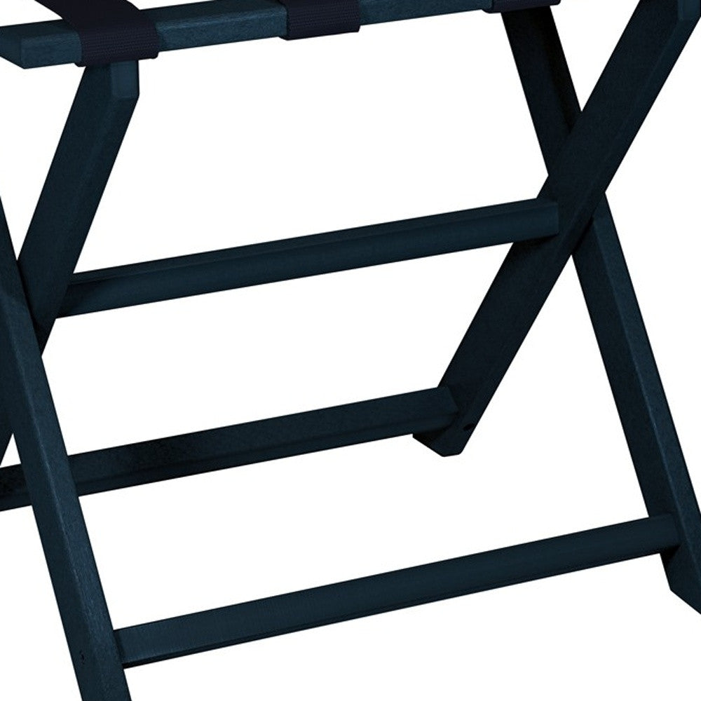 LuxxHomes  Earth Friendly Navy Blue Folding Luggage Rack With Navy Straps