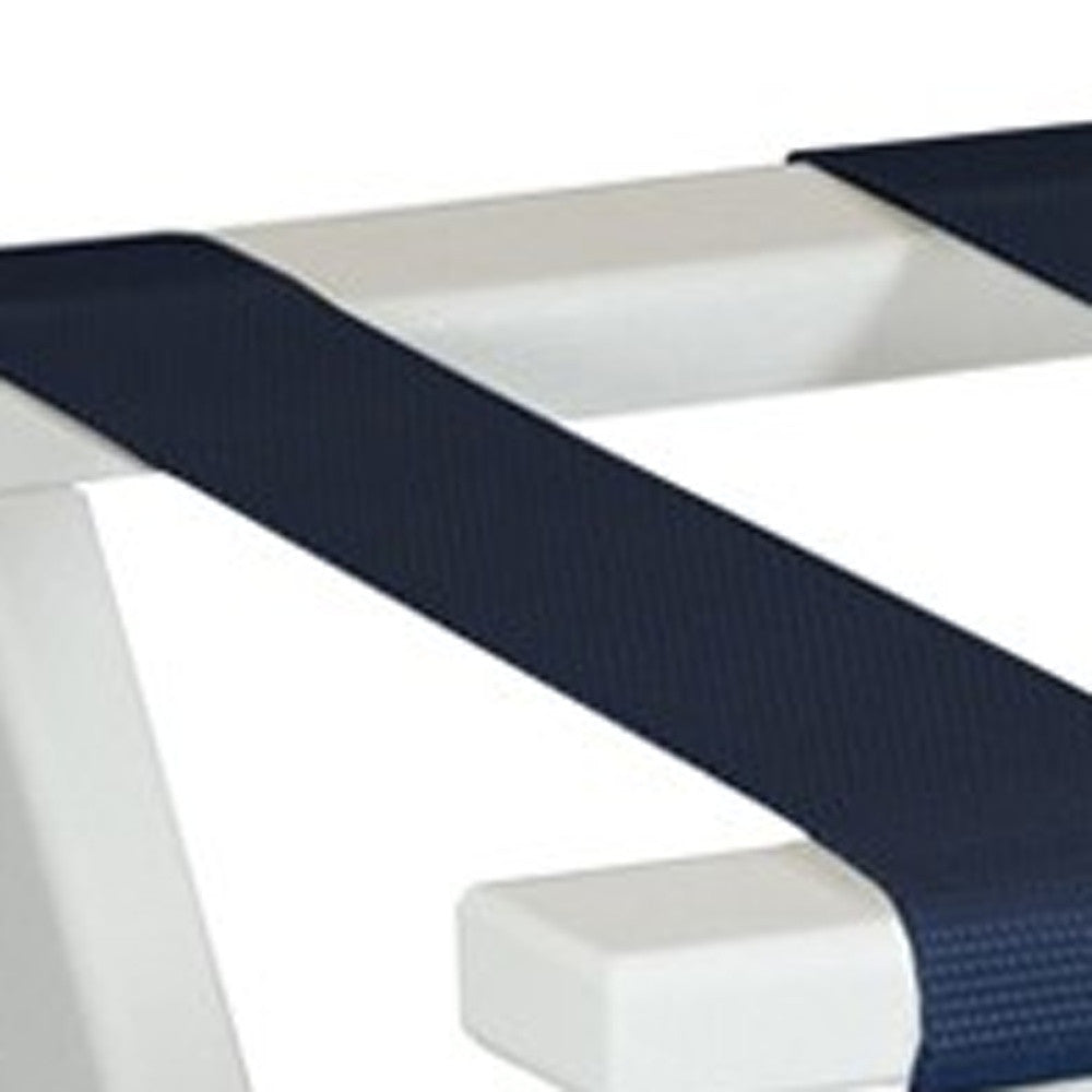 LuxxHomes  Earth Friendly White Folding Luggage Rack With Navy Straps