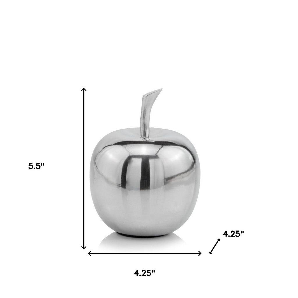 6" Silver Buffed Aluminum Decorative Apple Tabletop Sculpture