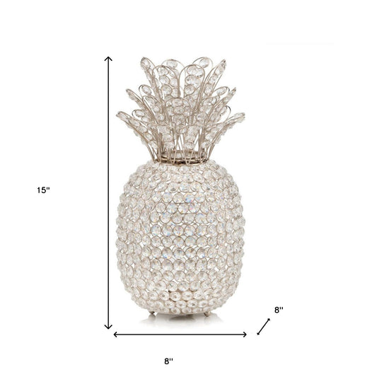 15" Silver Faux Crystal Decorative Pineapple