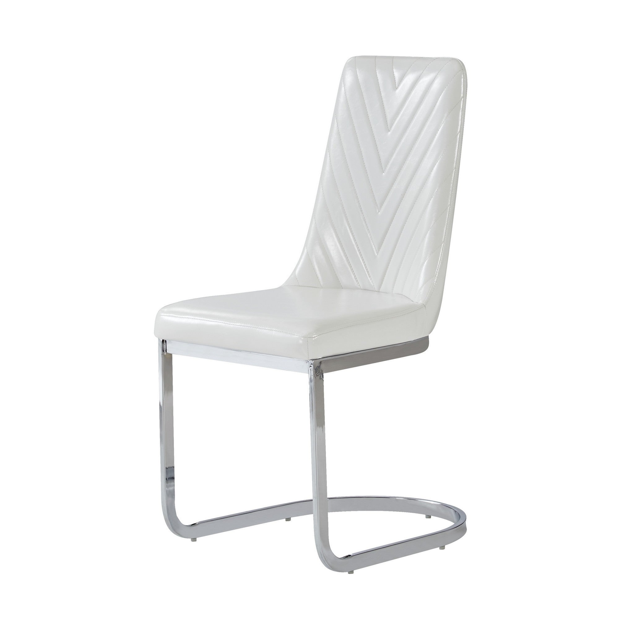 Set of Two White And Silver Upholstered Dining Side Chairs