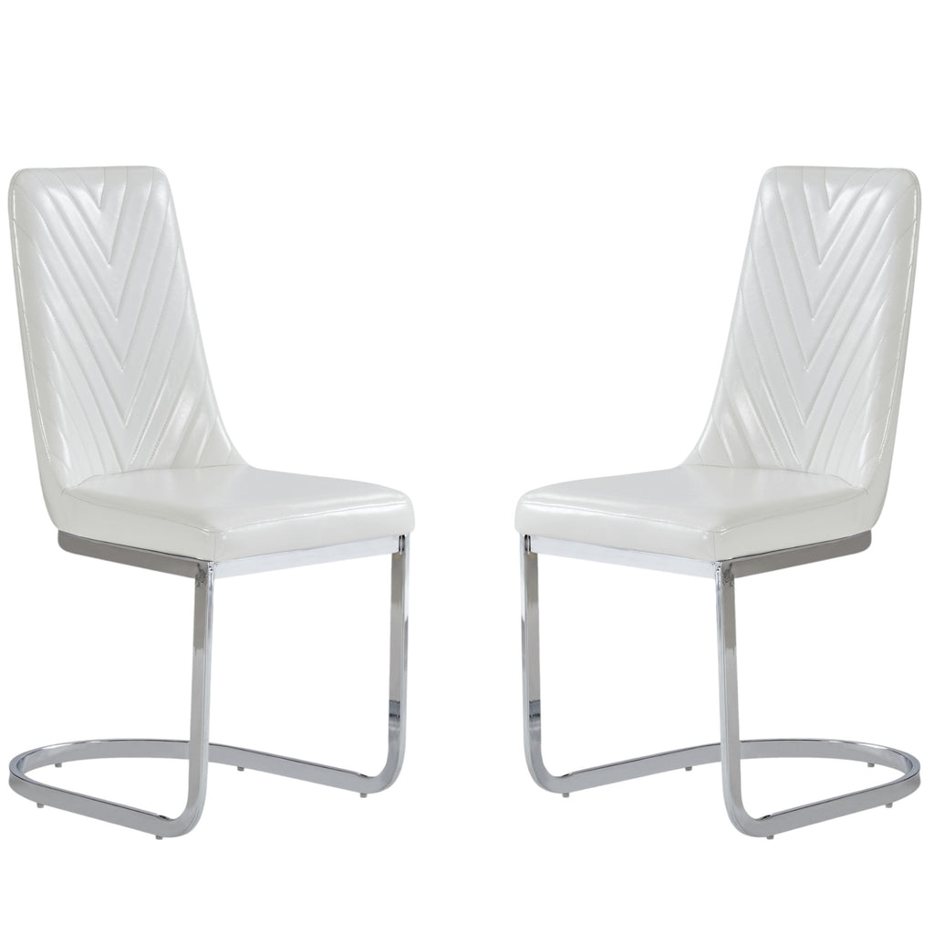 Set of Two White And Silver Upholstered Dining Side Chairs