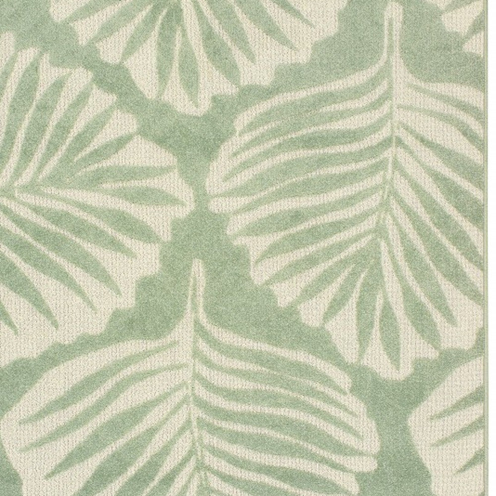 10' X 13' Green and Ivory Floral Indoor Outdoor Area Rug