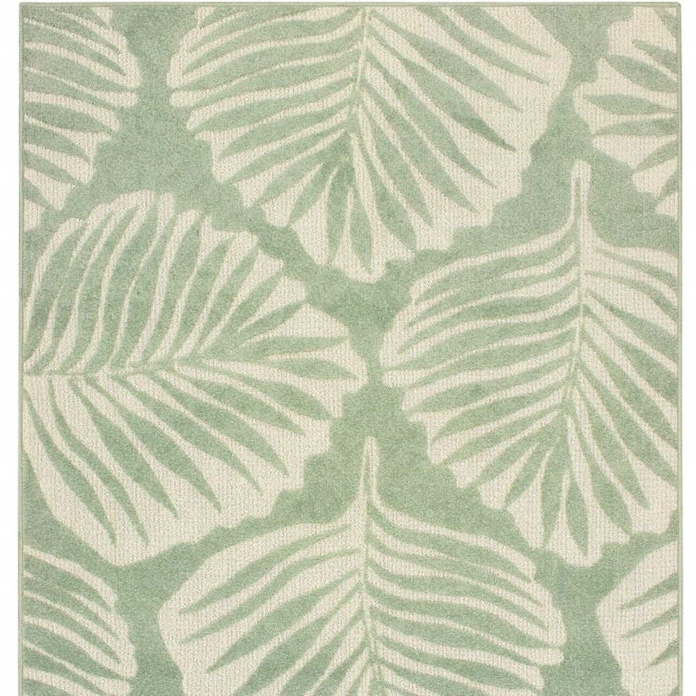 10' X 13' Green and Ivory Floral Indoor Outdoor Area Rug