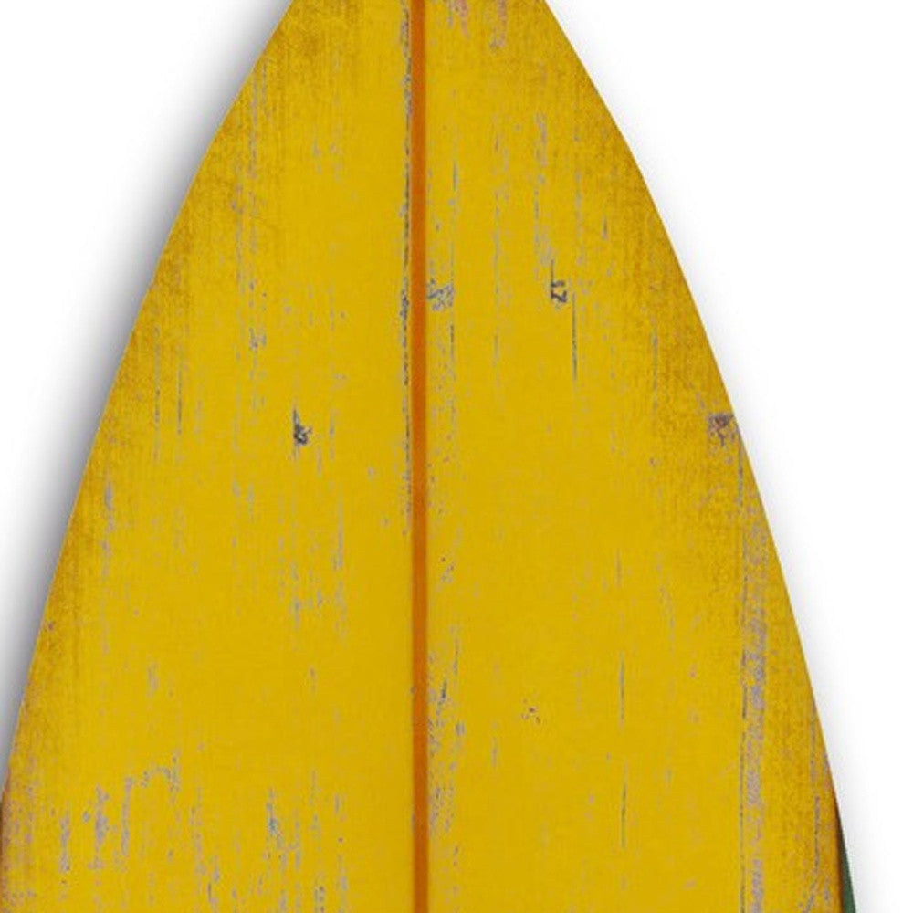 76" X 18" X 1" Distressed And Rustic Yellow Surfboard Wood Panel Wall Art