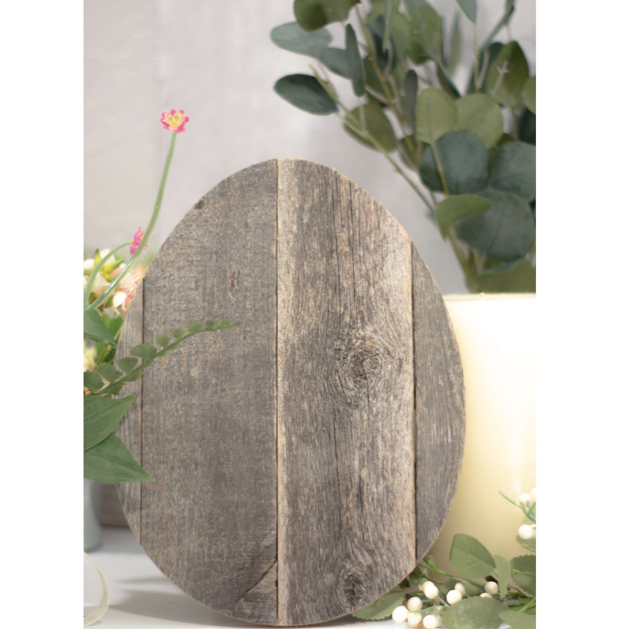 LuxxHomes  12" Farmhouse Weathered Gray Wooden Large Egg