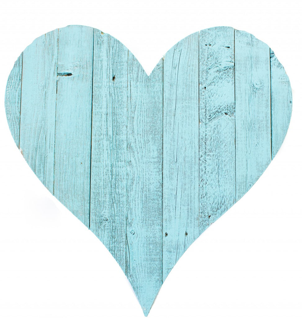 LuxxHomes  12" Turquoise Reclaimed Wood Heart Wall Decor