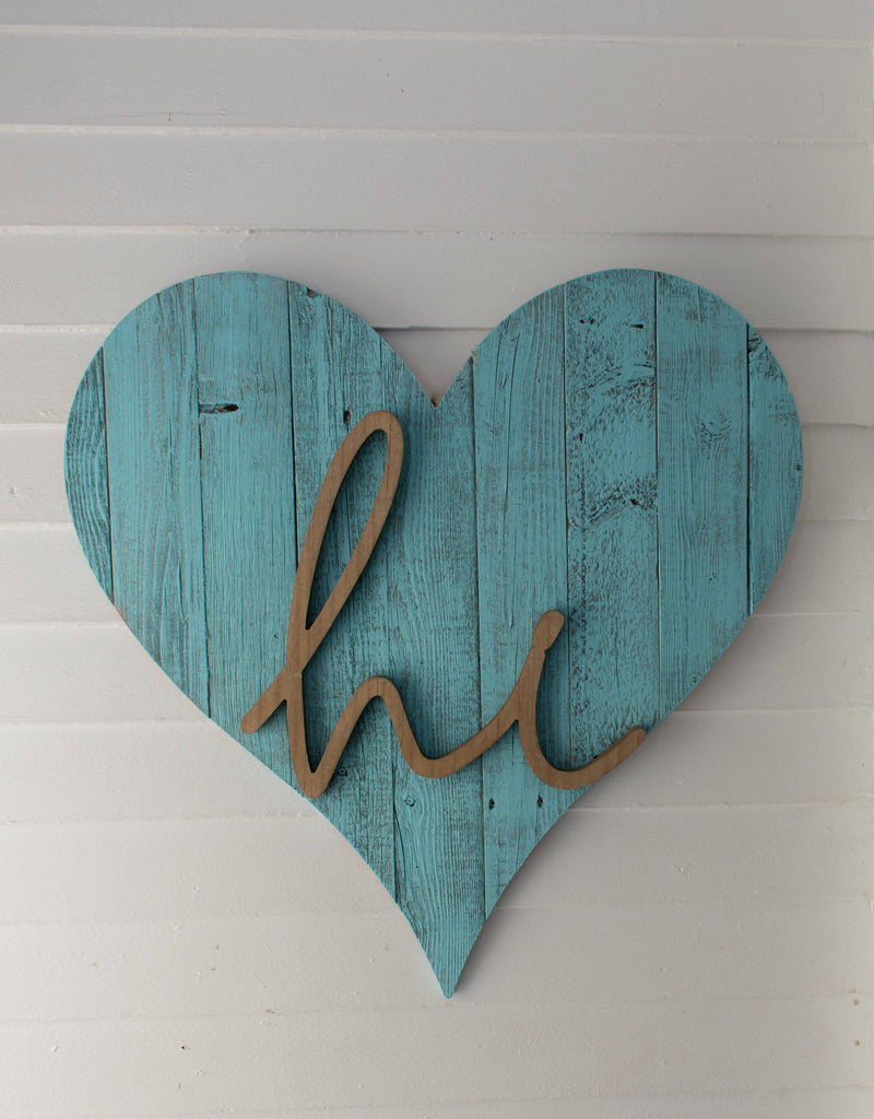 LuxxHomes  12" Turquoise Reclaimed Wood Heart Wall Decor