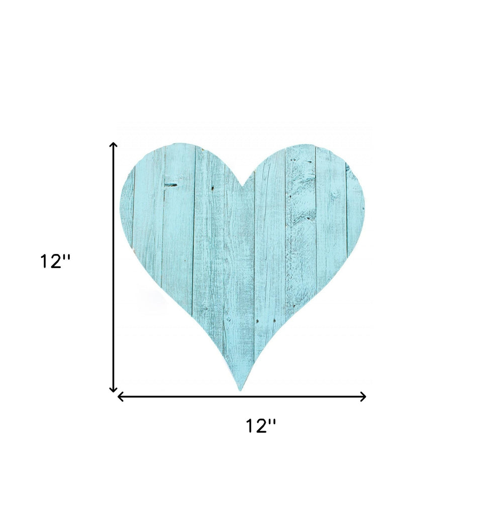 LuxxHomes  12" Turquoise Reclaimed Wood Heart Wall Decor