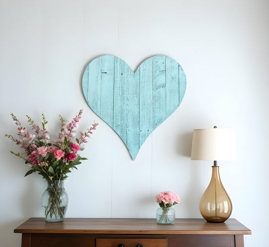 LuxxHomes  12" Turquoise Reclaimed Wood Heart Wall Decor