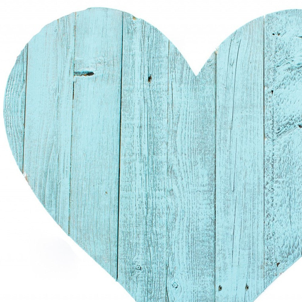 LuxxHomes  12" Turquoise Reclaimed Wood Heart Wall Decor