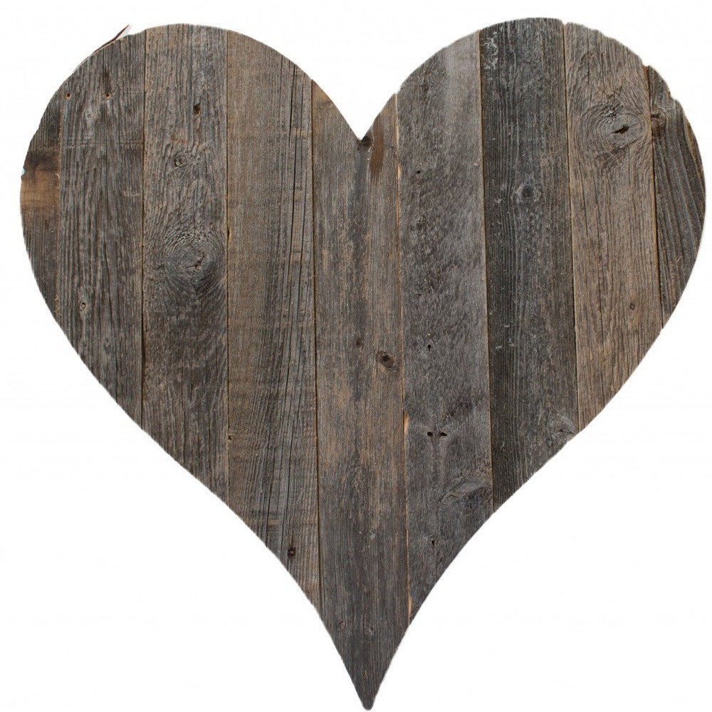 LuxxHomes  12" Weathered Gray Reclaimed Wood Heart Wall Decor