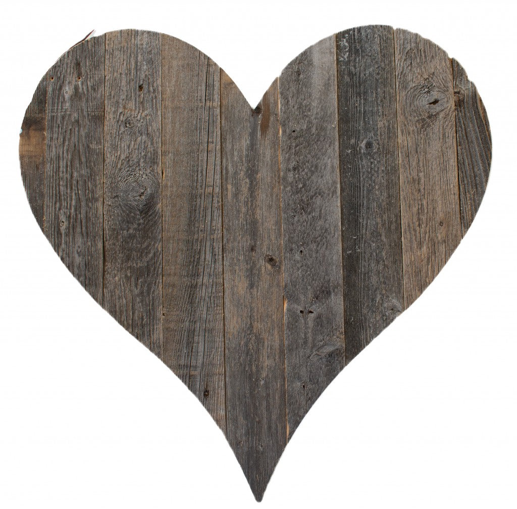 LuxxHomes  12" Weathered Gray Reclaimed Wood Heart Wall Decor