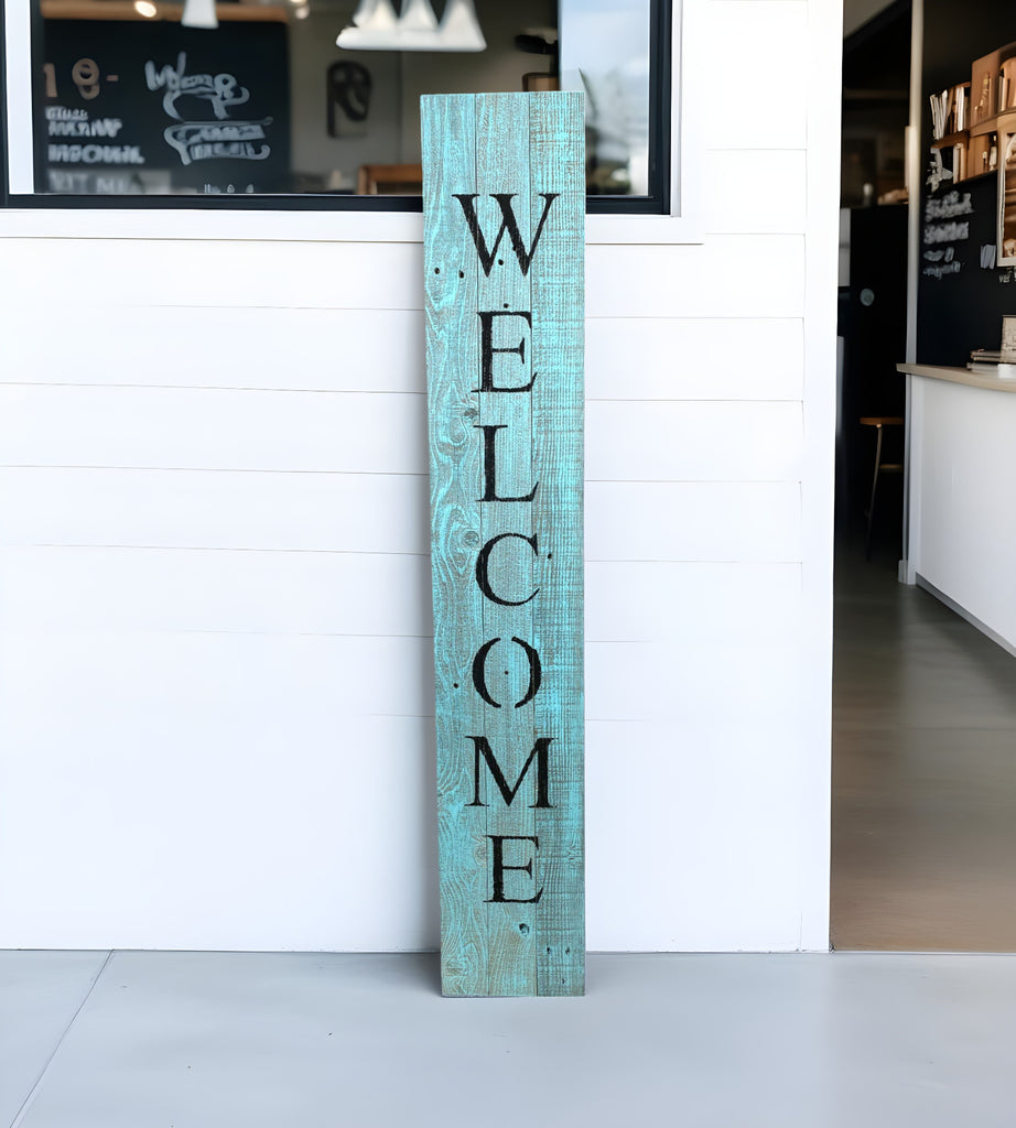 5' Rustic Light Aqua Blue Front Porch Welcome Sign