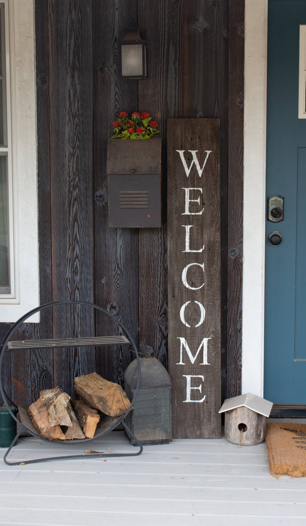 5' Rustic Espresso Brown And White Front Porch Welcome Sign